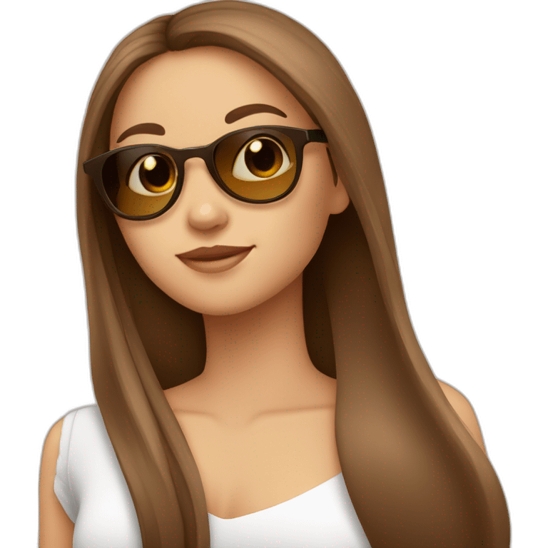 White cute girl with long brown hair holding sundglasses emoji