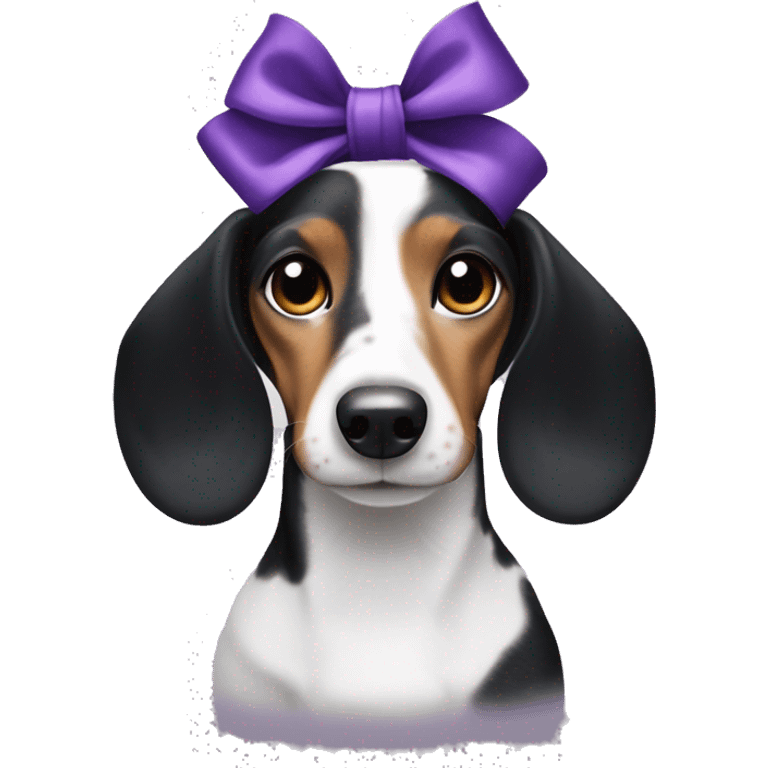 Black white tan piebald dachshund purple bow top head emoji