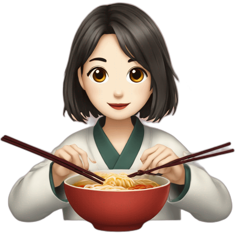 A girl who livres k-drama eating a ramen with chopstick emoji