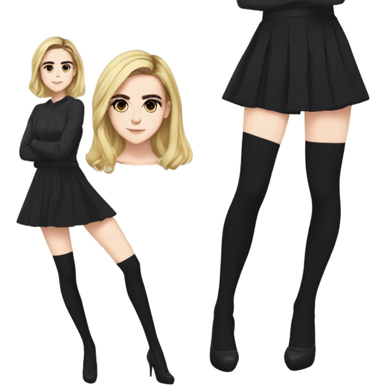 Anime version of Kiernan Shipka in n black thigh highs and high heels emoji