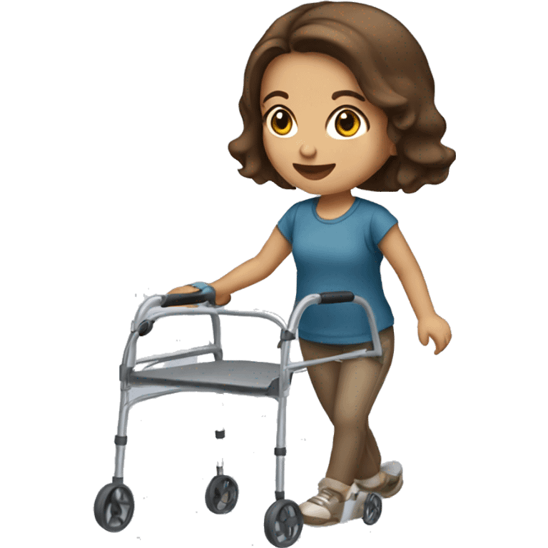 Girl with brown hair using a walker emoji