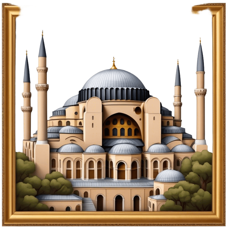 Cinematic Realistic Hagia Sophia Landmark Emoji, depicted with the majestic historic architecture rendered with intricate detail and dramatic, timeless lighting. emoji