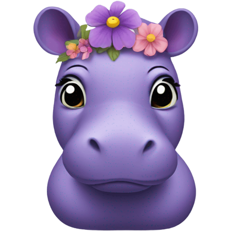 purple hippo with a flower on her head emoji