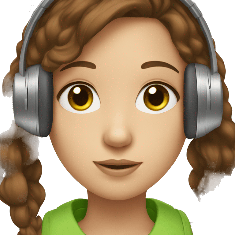 Girl with brown hair and green eyes wearing headphones emoji