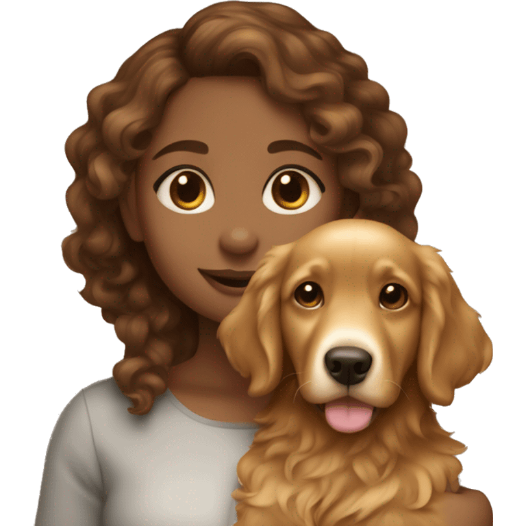 Light brown skinned girl with brown curly hair with a golden retriever puppy emoji