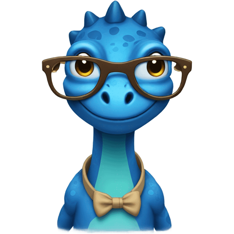 blue dinosaur with glasses emoji