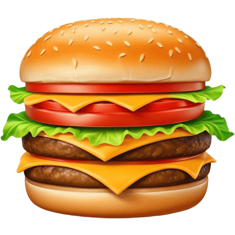 Cinematic Realistic Cheeseburger Dish Emoji, showcasing a juicy burger layered with cheese, lettuce, and tomato on a toasted bun rendered with lifelike detail and vibrant, inviting lighting. emoji