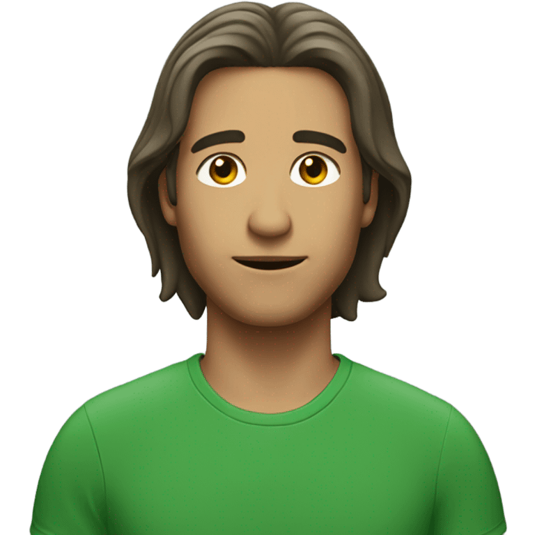 Shoulder length hair green t shirt man emoji