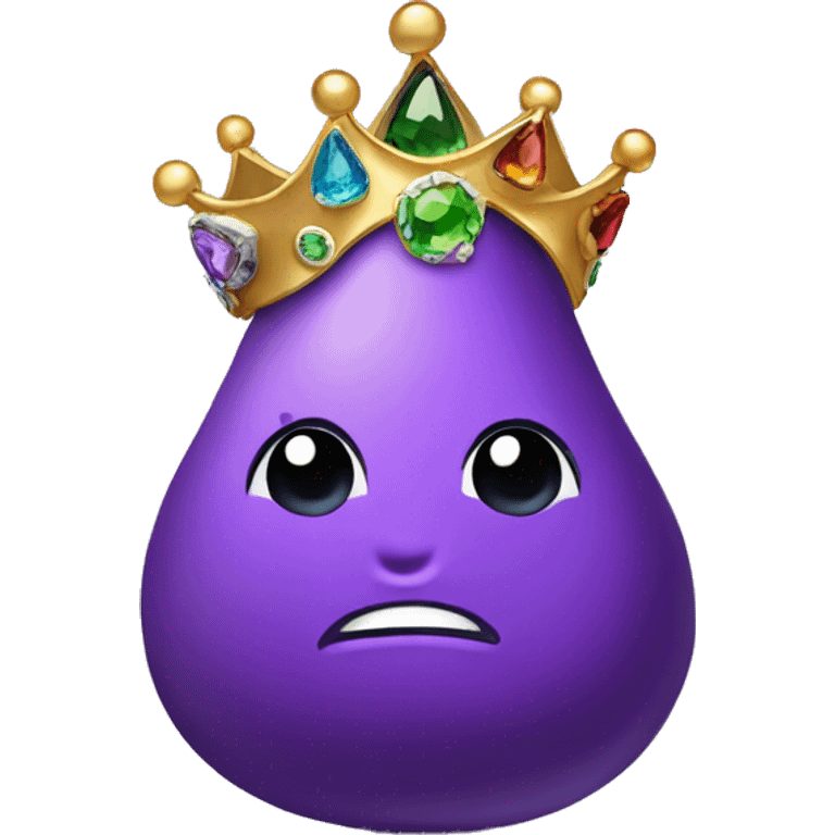 A pear with a purple robe with each gem having enough detail to make a rock cry and a crown emoji