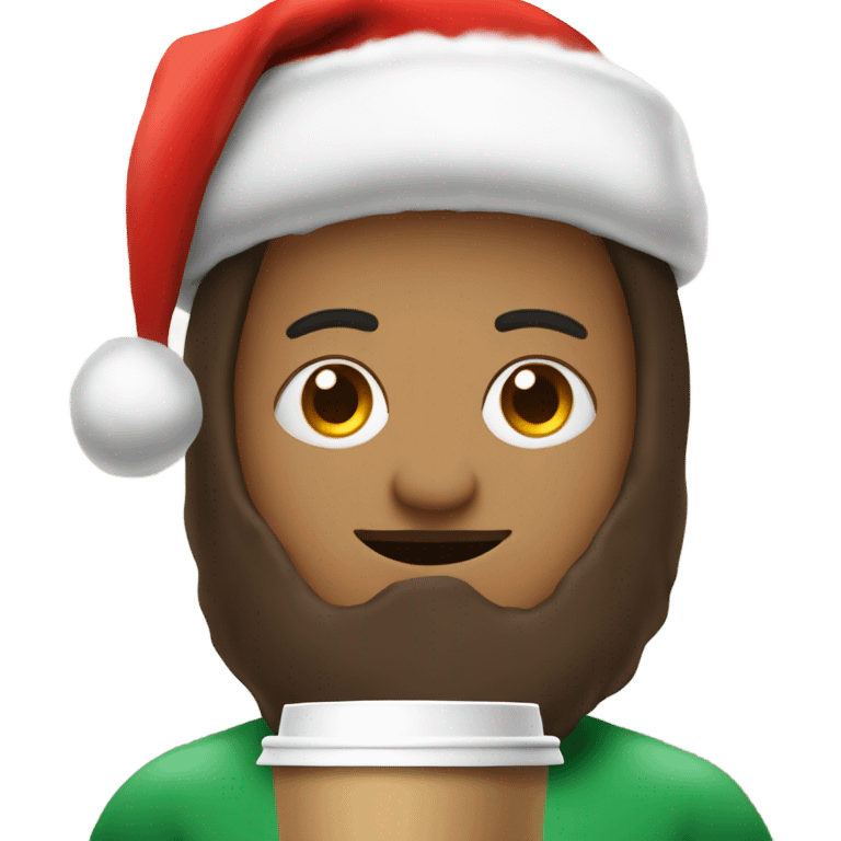 Me wearing a Santa hat at Christmas morning with coffee emoji