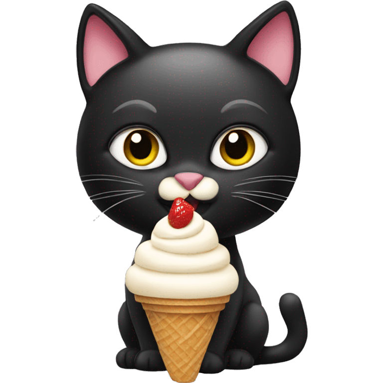 Black cat eating ice cream emoji