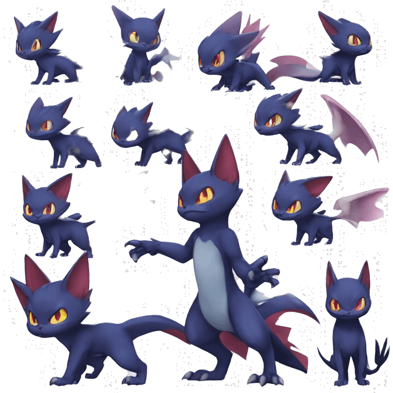 Edgy Cool Chibi Sneasel-Noibat-Absol-Pokémon-Fakémon-fusion-cat Full Body emoji