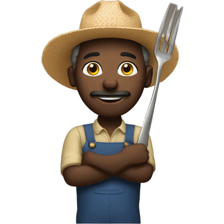 a black farmer with long fork emoji