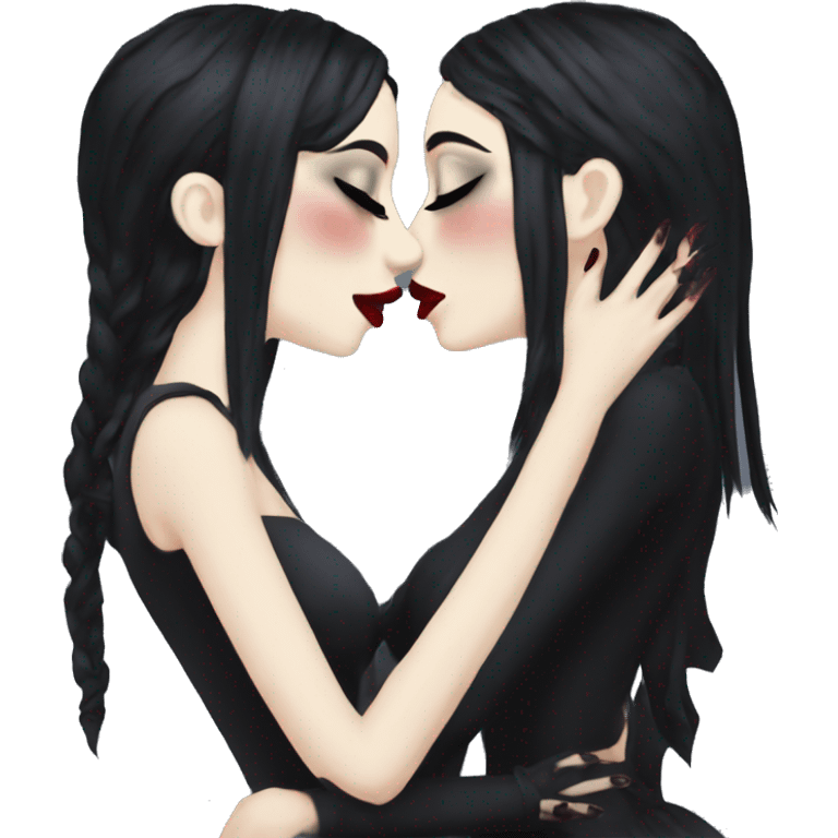 two goth women kissing, beautiful, aesthetic  emoji