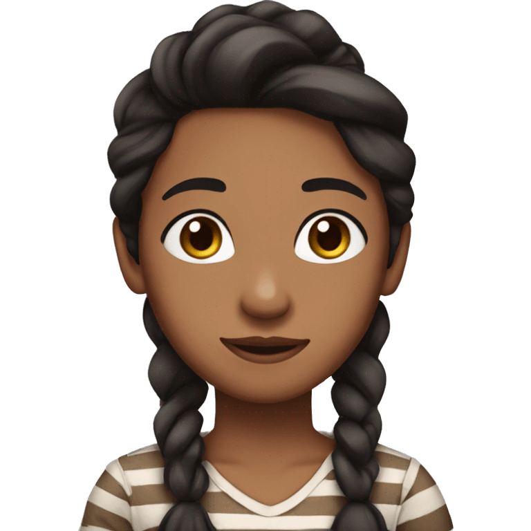 brown skin, black ponytail, brown eyes, striped shirt emoji