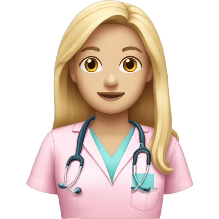 Blonde Long hair nurse in pink scrubs  emoji