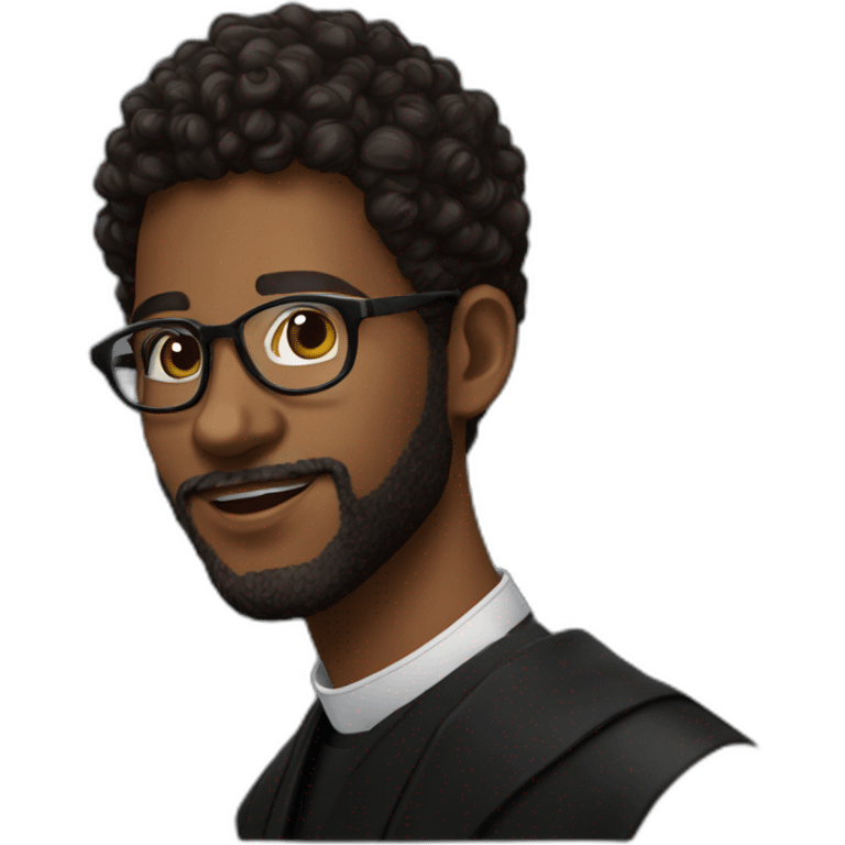 young black catholic priest beard, curly hair, with rounded glasses and clerygman emoji