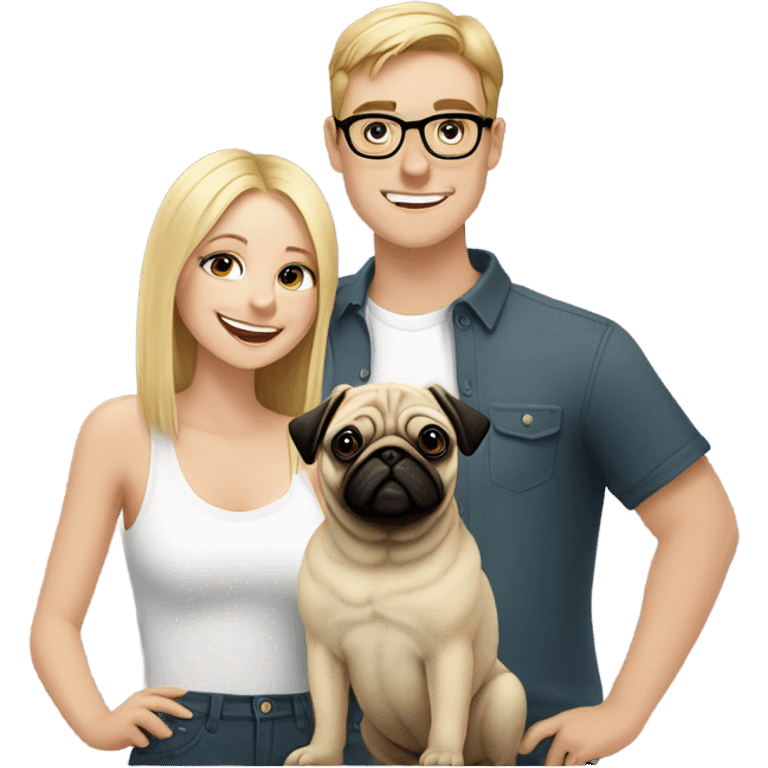 boy in glasses with blonde girlfriend and pug emoji