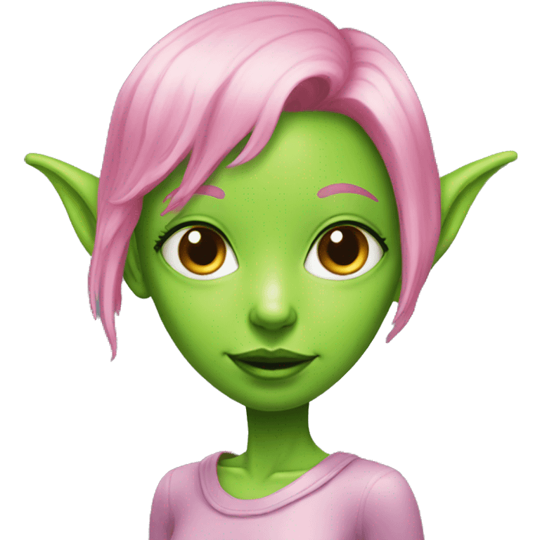 green alien girl with elf ears and pink hair emoji