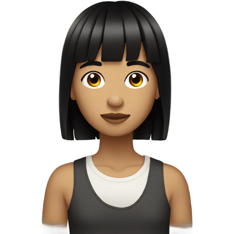 teen, tan, short fringe black hair emoji