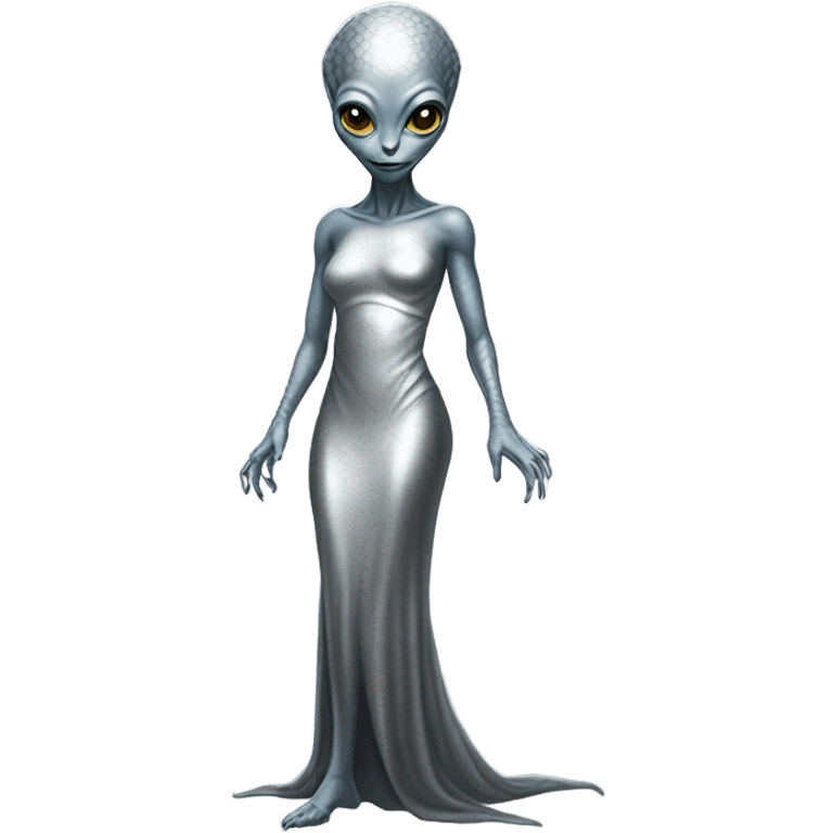 alien reptilian woman in silver dress full body emoji