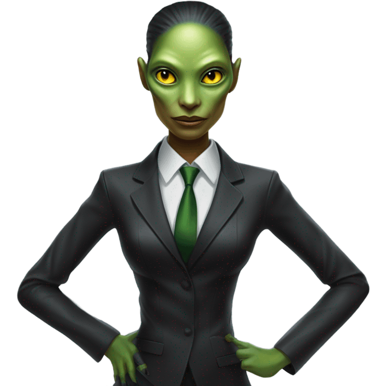 a reptilian alien woman as men in black full body emoji