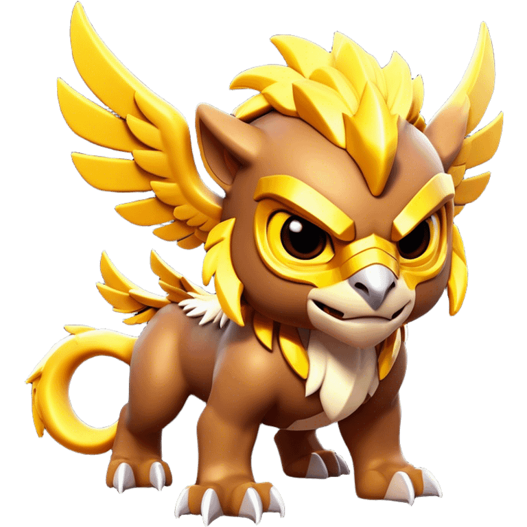 Clash of Clans aesthetic: Cinematic fierce lightning gryphon Beast Emoji, rendered in a 3D vector-style similar to standard emojis with minimal shading and bold, simplified shapes. A compact, isometric mythical creature with wild, majestic features and fierce yet endearing eyes, softly glowing with a primal enchanted charm. Simplified yet unmistakably iconic, highly detailed and consistent, glowing with a soft radiant shine and high polish. Stylized with a touch of mythical wildness and a soft glowing outline, capturing the essence of a legendary beast with a friendly, playful allure! emoji