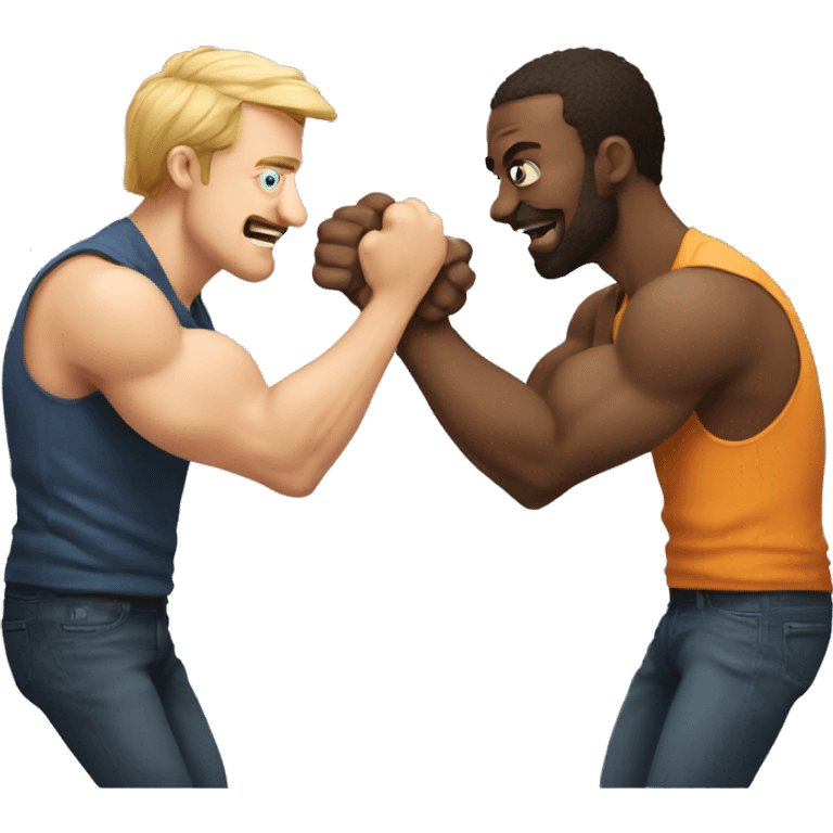 two guys arm wrestling,  one is an analytical nerd, other is an artist emoji