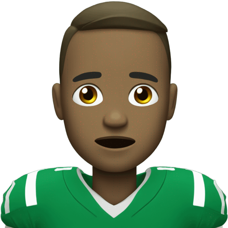 Green uniform football player crying emoji