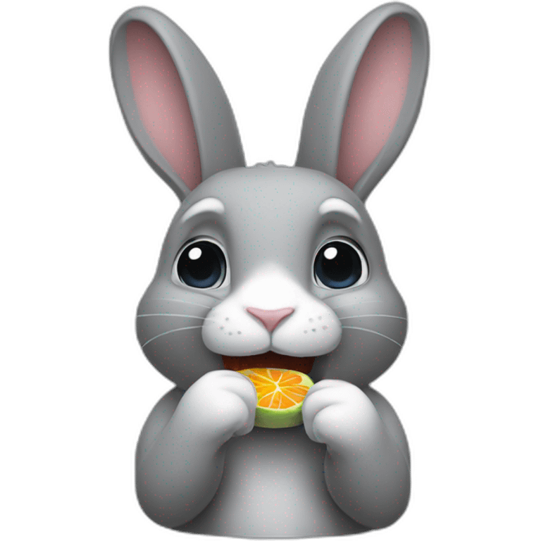 Grey rabbit eat fruit loop emoji