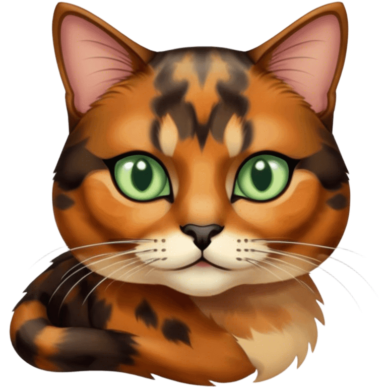 Tortoiseshell color cat with sage green eyes emoji