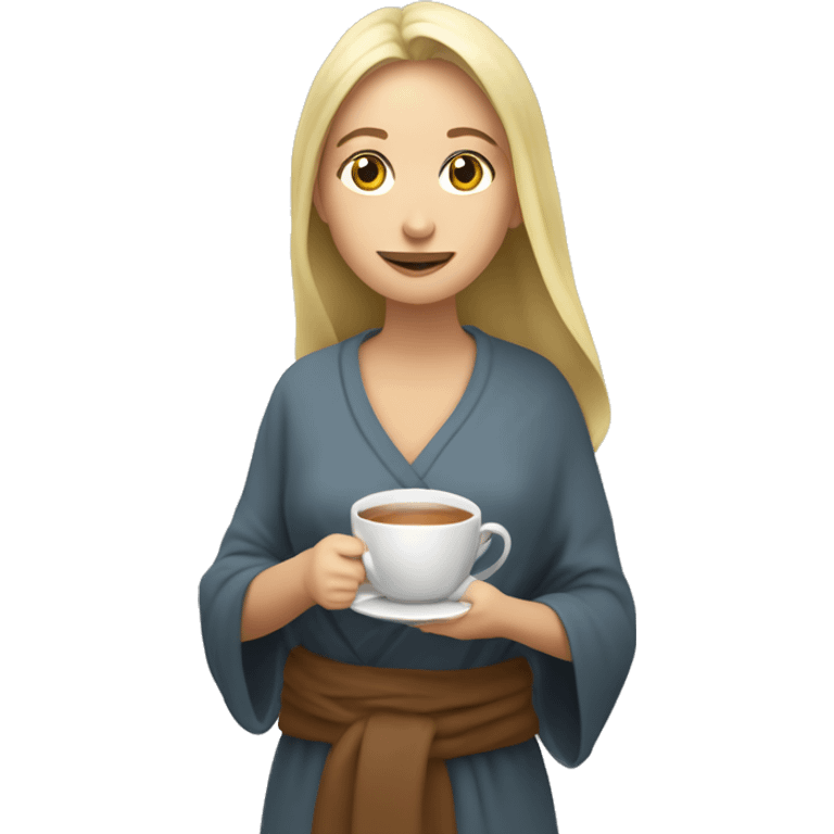 Mujer rubia tomando un té tapada con una manta emoji