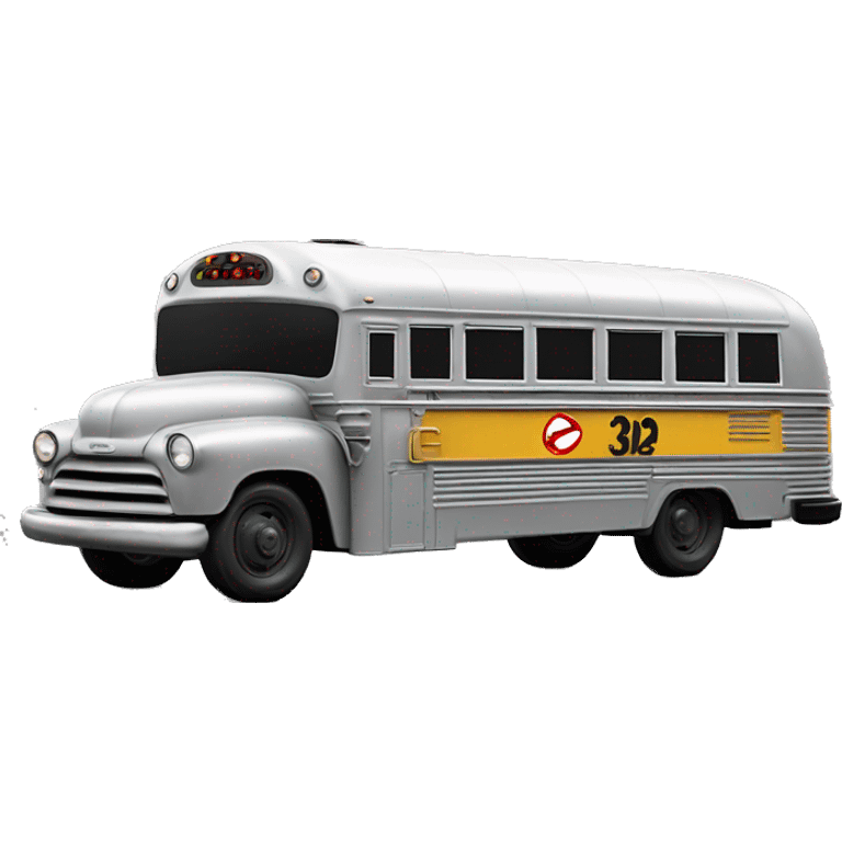 Side view shiny Graphite colored 1956 accessorized ghost busters school bus emoji