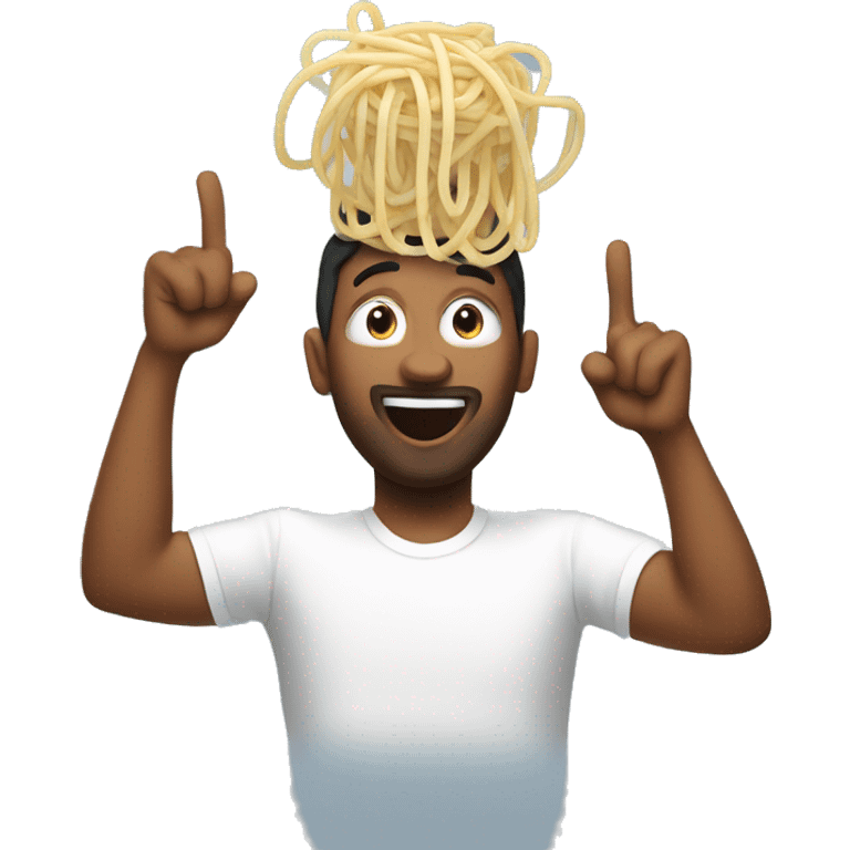 A white voy with spaghetti on his head saying yes!  emoji