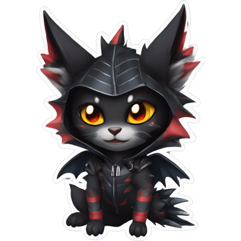 Cool Anthro Black Bat-Nargacuga-Litten-cat-Pokémon with edgy stripes hoodie spiked collar punk Full Body emoji