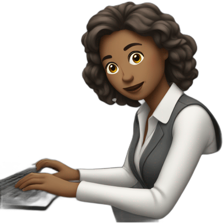 woman works hard on computer emoji