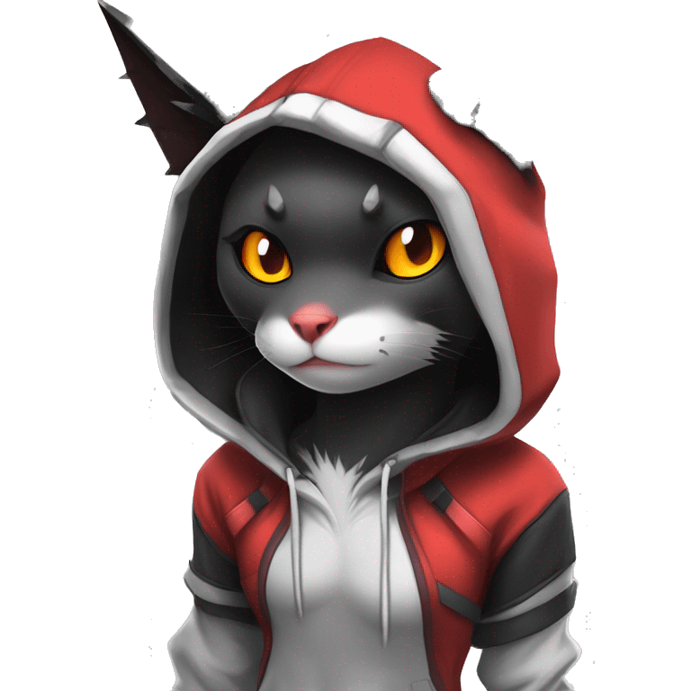 Dark Unique Anthro Cool Kawaii Bat-Winged Litten-Zangoose-Pokémon with edgy stripes Punk Techwear Hoodie Cargo Collar emoji