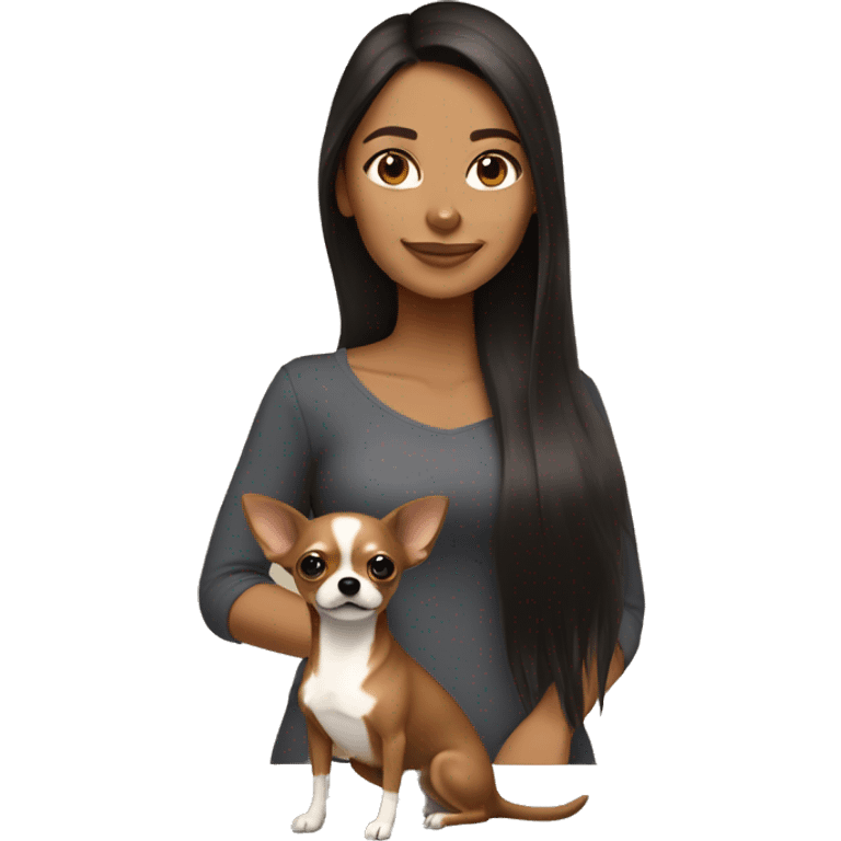 woman with long dark brown hair with a solid tan chihuahua  emoji