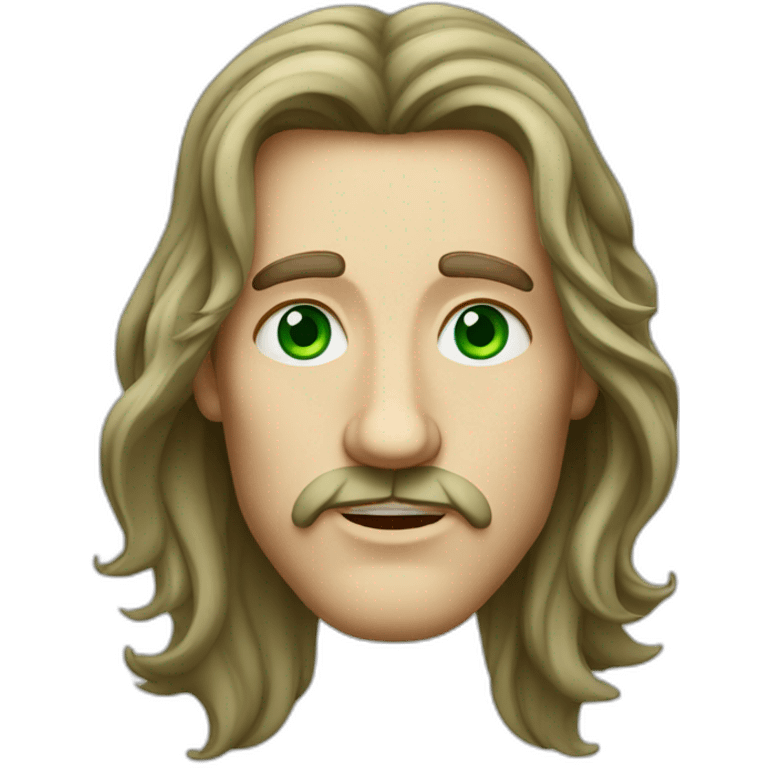 a long haired men with rhombus-shape face green eyes and big ling nose emoji