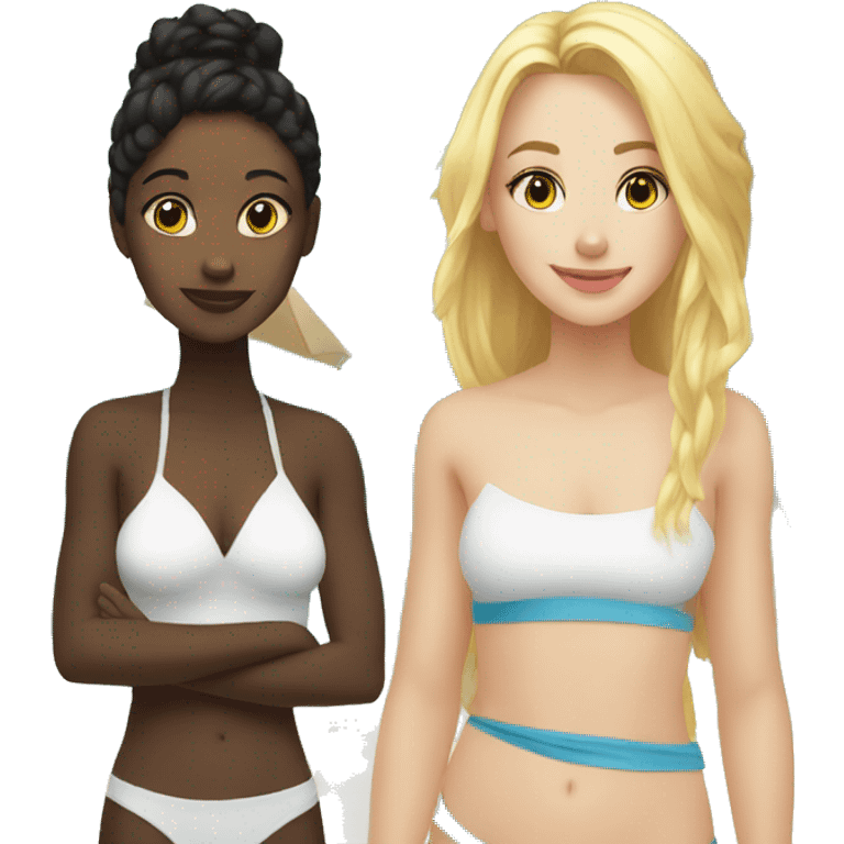 Black Jenna and white Emma are both 12 years old and go to the beach emoji