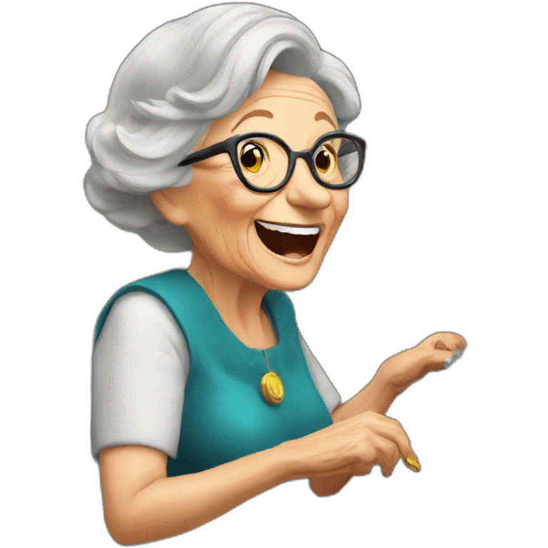 Old lady winning on a slot machine emoji