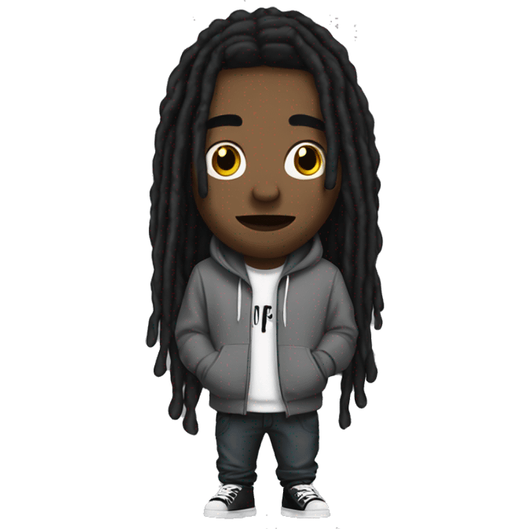 young hustler with black dreads wearing hoodie with trapper written on it  emoji