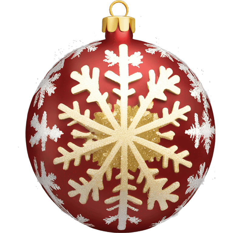 Create a smiley face of a Christmas tree toy in the form of a ball with patterns of snowflakes or stripes. The color of the ball is gold, red or silver to match the Christmas theme emoji