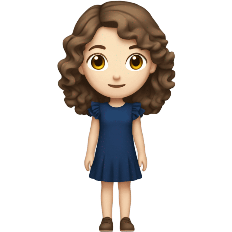 White girl with brown hair dark blue ruffle sleeve dress full body emoji