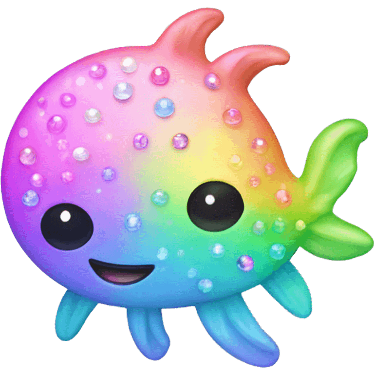 Kawaii pastel neon rainbow bedazzled sea creature emoji