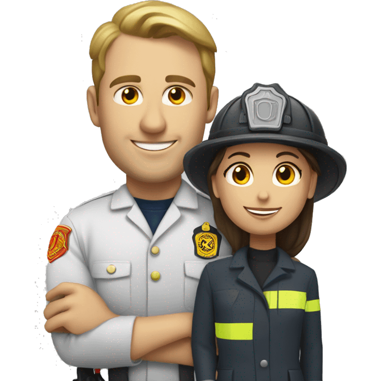 Caucasian firefighter with Caucasian female teacher  emoji