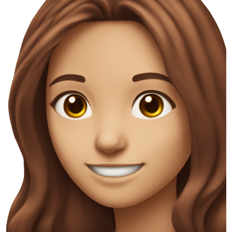 Smiling brunette girl long burgundy hair brown eyes small nose and big perfect smile  emoji