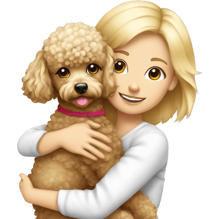 cute toy poodle with blonde girl hugging  emoji