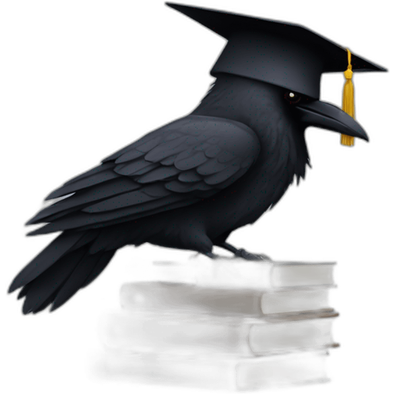 raven in student cap with a stack of gray and brown books emoji