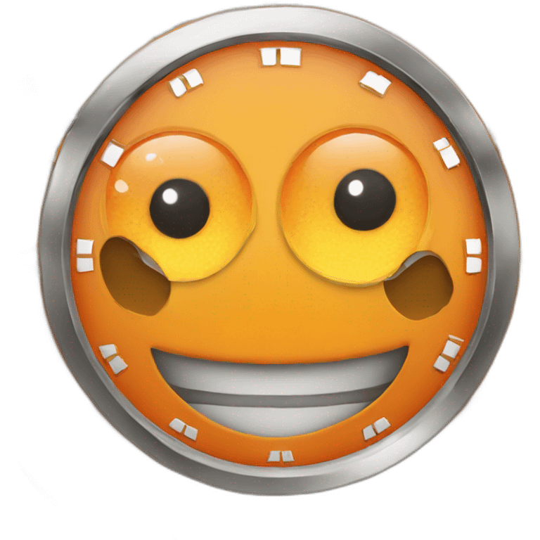 orange clock with eyes and mouth smiling emoji